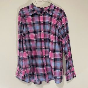 Talbots Pink And Metalic Plaid Button Up Size L